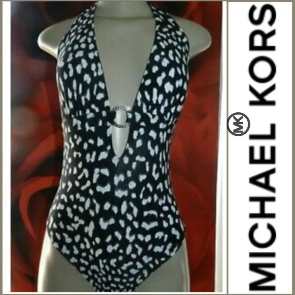 Michael Kors Sz 8 Black & White Deep One Piece
